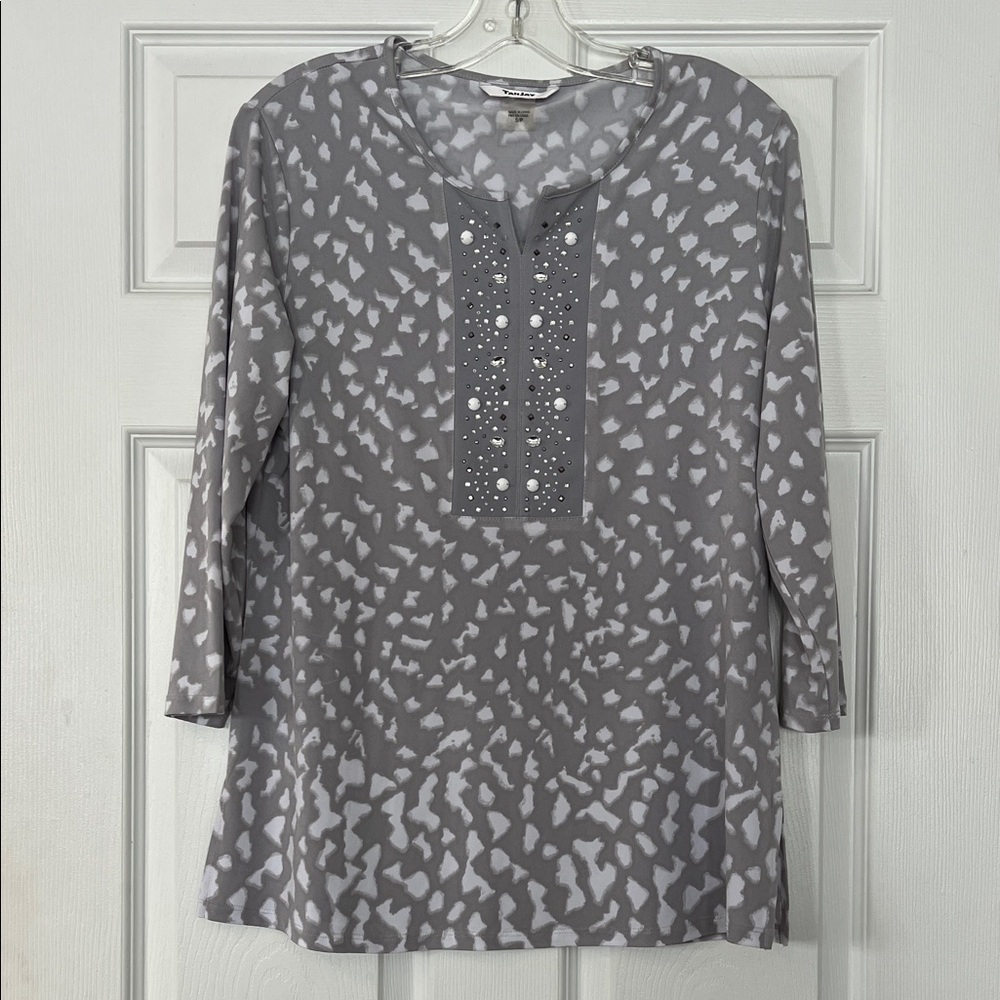 TanJay Gray Patterned Long Sleeve Top